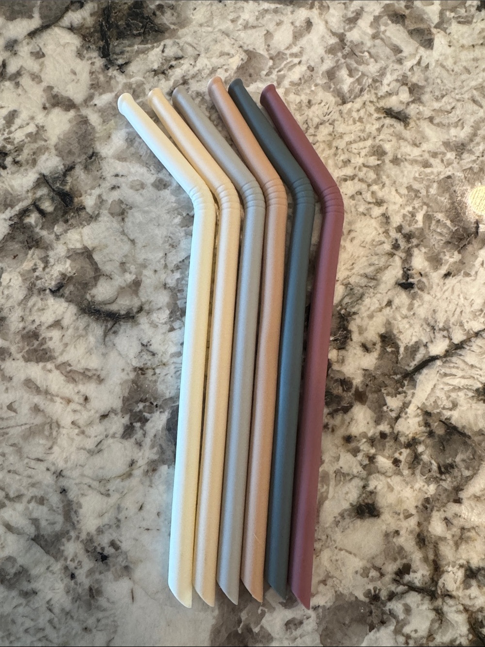 Set of 6 Reusable Silicone Bent Straws in Neutrals